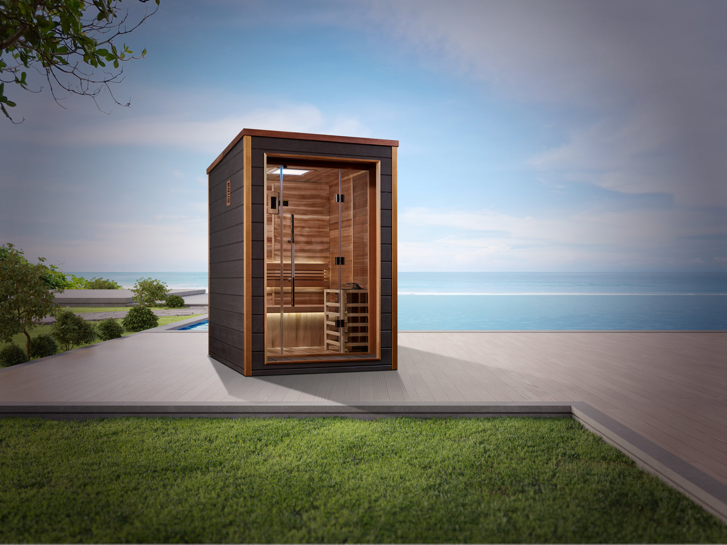 Golden Designs Narvik 2 Person Outdoor-Indoor Traditional Sauna – Canadian Red Cedar Interior