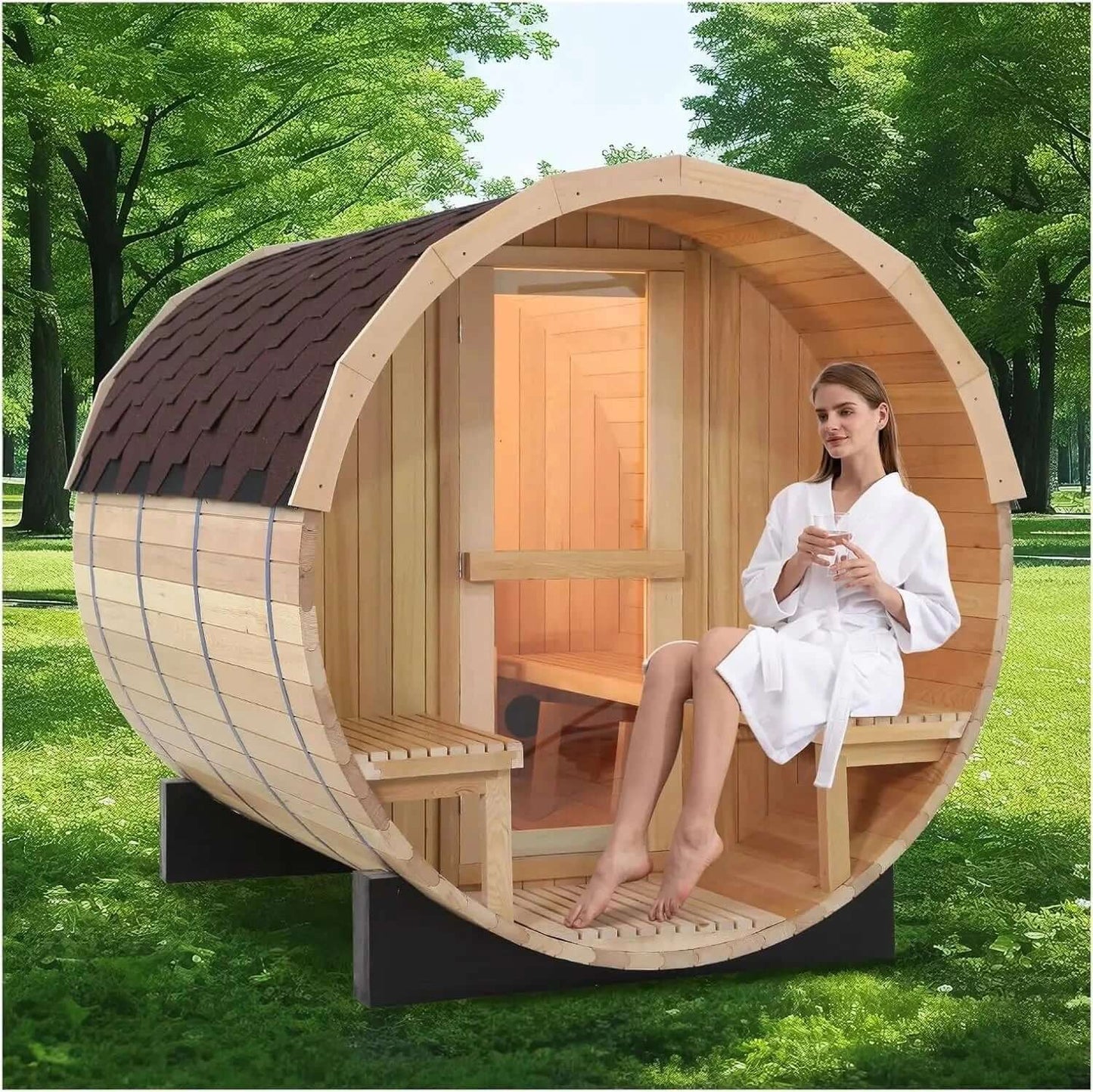 Wooden 2-Person Infrared Sauna with Recliner - EverVibe Life