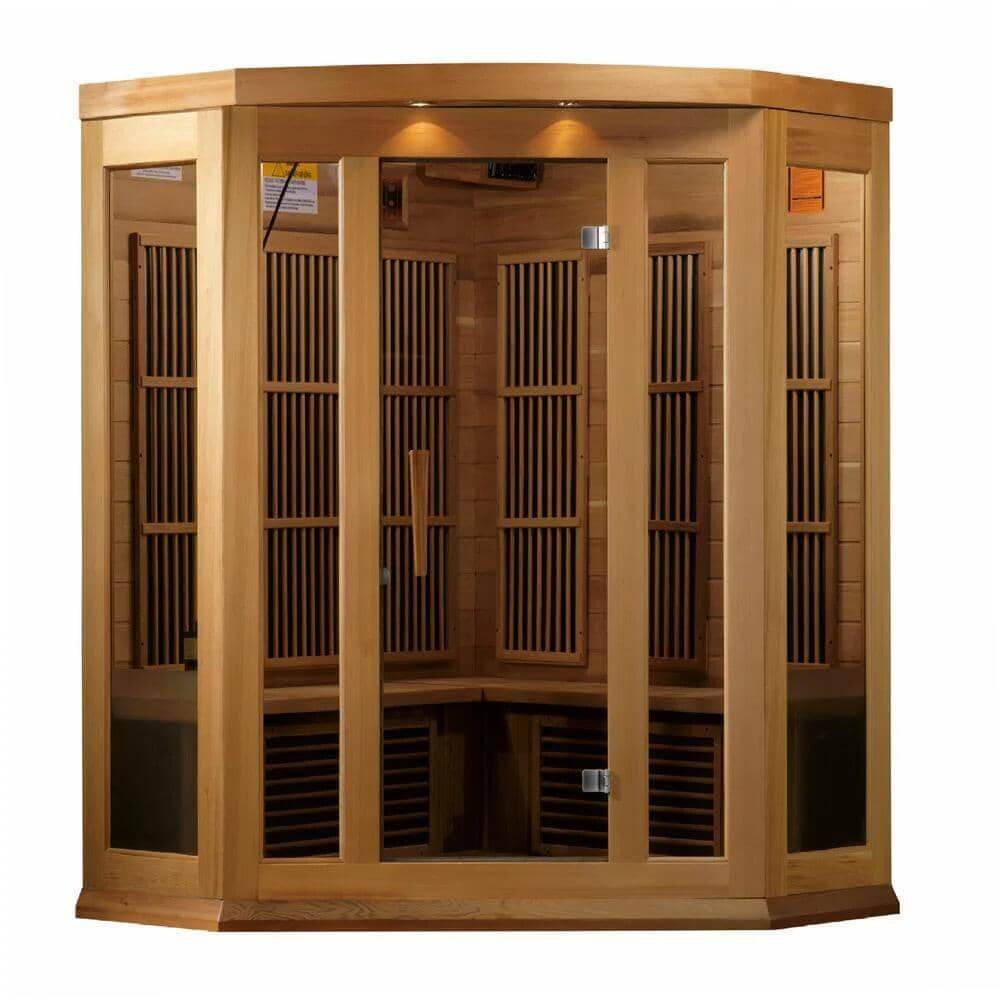 Sauna 3-Person Corner Low EMF (Under 8MG) FAR Infrared Sauna (Canadian Red Cedar) - EverVibe Life