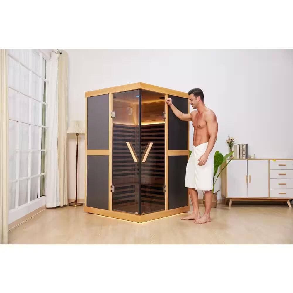 Moray 2-Person Indoor Hemlock Infrared Sauna with 10 Far-Infrared Carbon Crystal Heaters and Chromotherapy - EverVibe Life