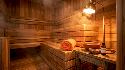 Cozy home steam sauna with essential oils setup