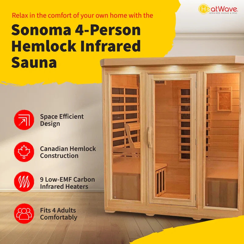 Sonoma 4-Person Hemlock Infrared Sauna with 9 Carbon Heaters