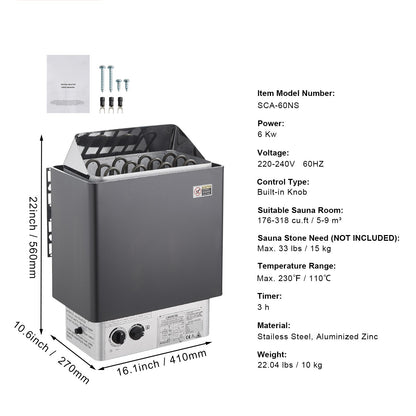 Uimoso Sauna Heater Stove 6KW Wet & Dry Stailess Steel W/ Internal Controller