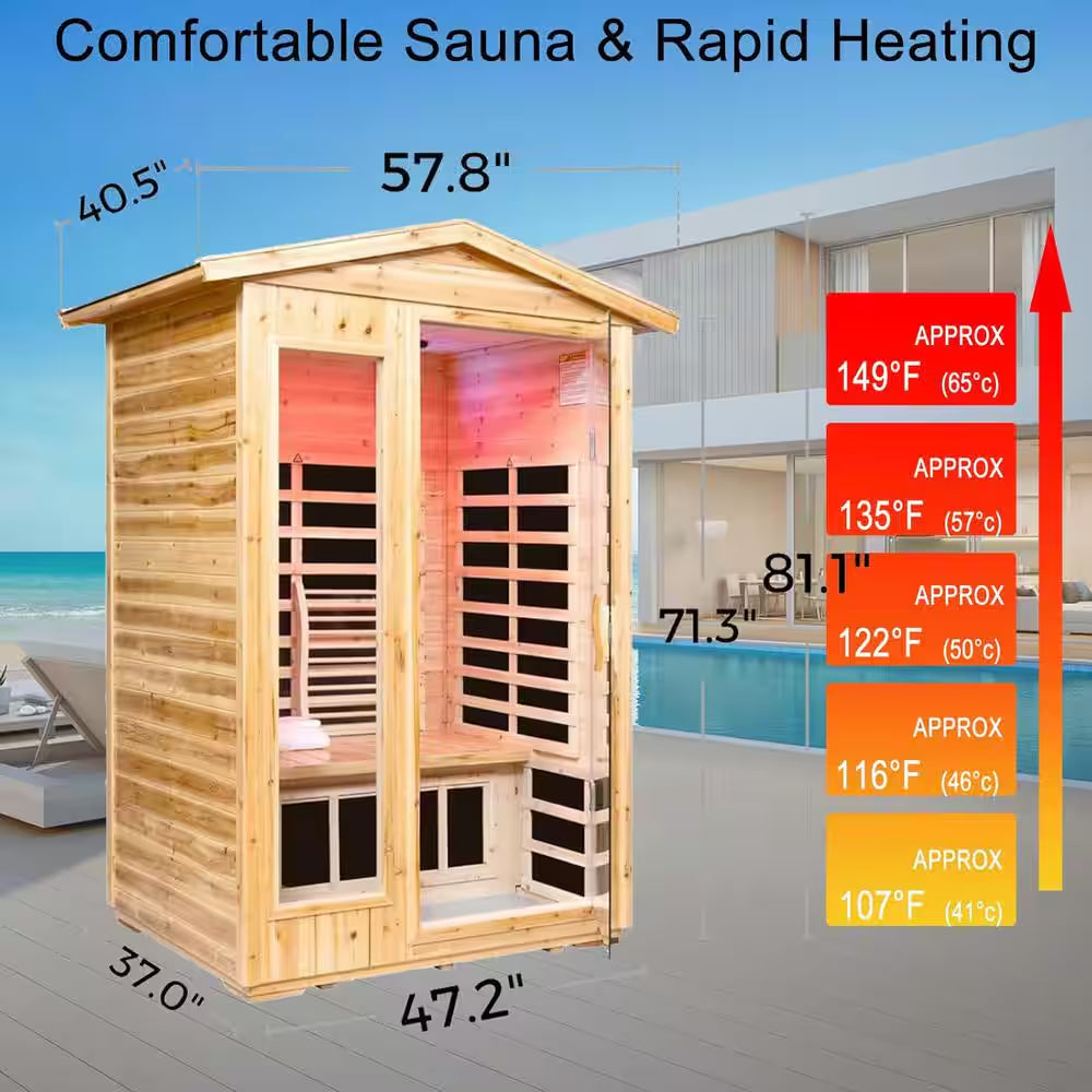 Moray 1-2 Person Outdoor Infrared Sauna with 8 Carbon Far Infrared Heaters and Waterproof Design