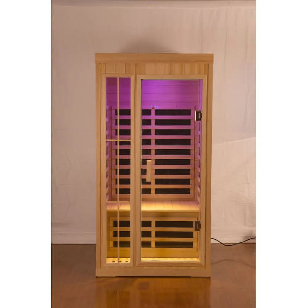Far Infrared Saunas for Home 1 Person Hemlock Home Sauna Spa with LED Reading Light 1350W EMF Dry Sauna Room for Outdoor Indoor