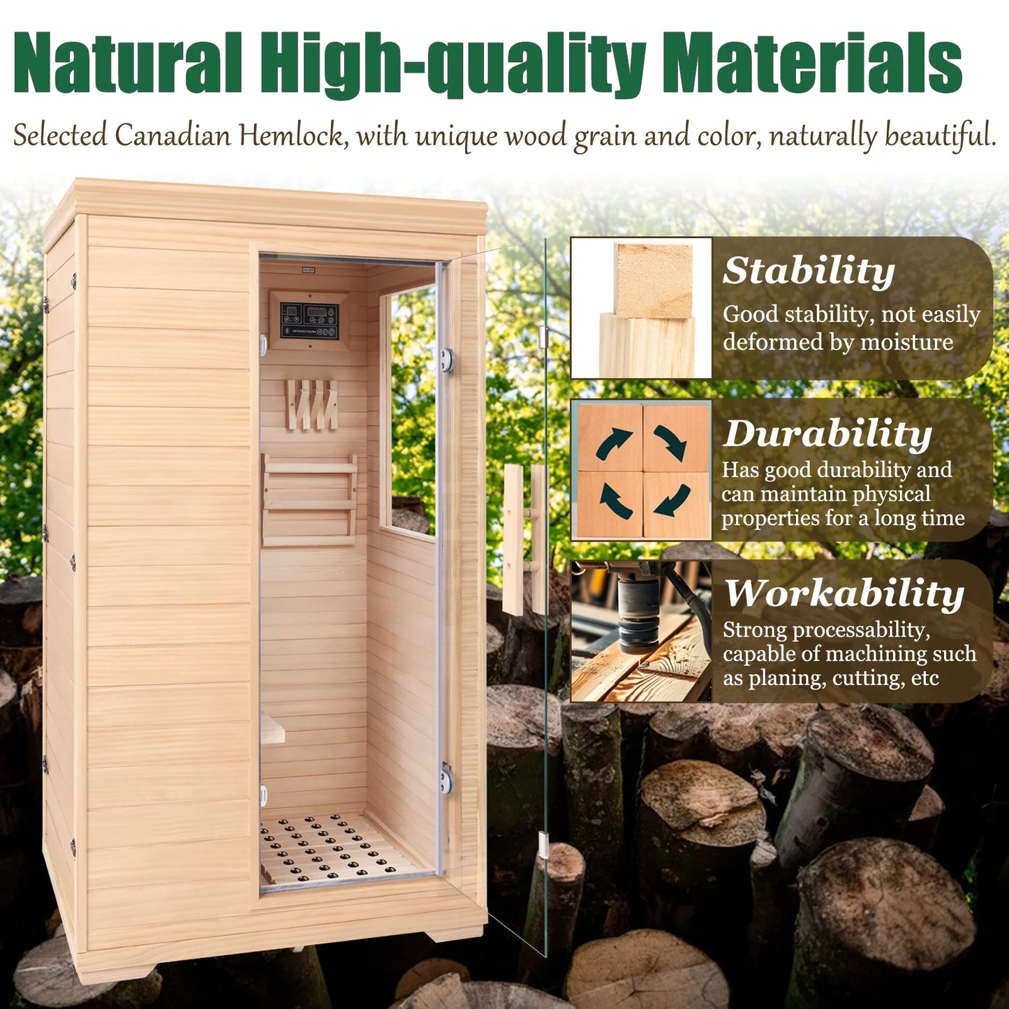 1 Person Mini Far Infrared Sauna Room, Wood Side-Opening Indoor Sauna Low EMF 5 Heating Panels 1050W Infrared Therapy for Personal Wooden Dry Sauna Home Spa Room Valentine'S Day
