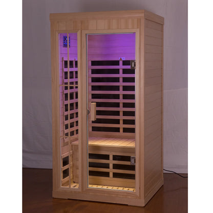 Far Infrared Saunas for Home 1 Person Hemlock Home Sauna Spa with LED Reading Light 1350W EMF Dry Sauna Room for Outdoor Indoor