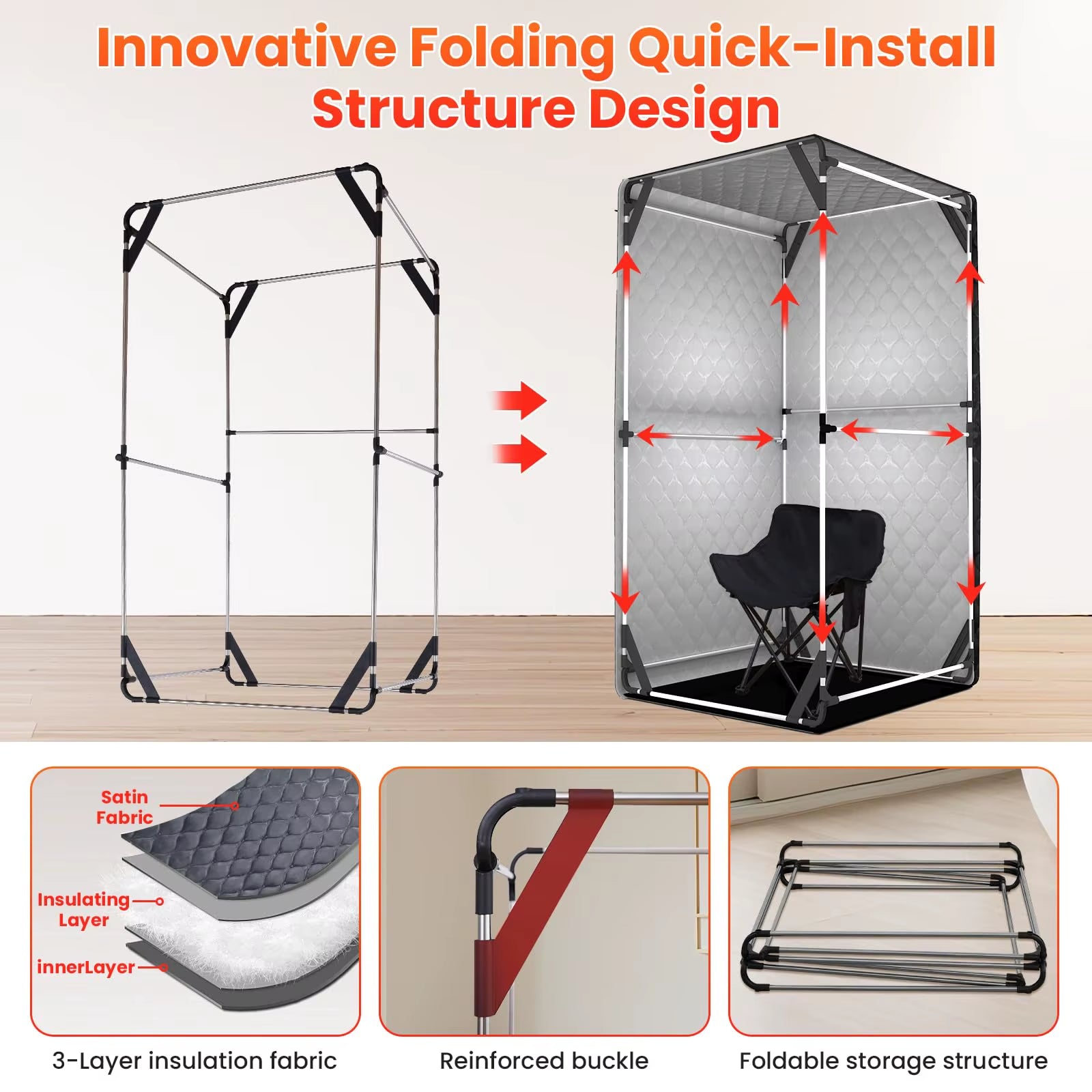 Upgraded Personal Sauna Box with Folding Chair - 1300W 3L Steamer, Extra Large Size for Full Body Detox