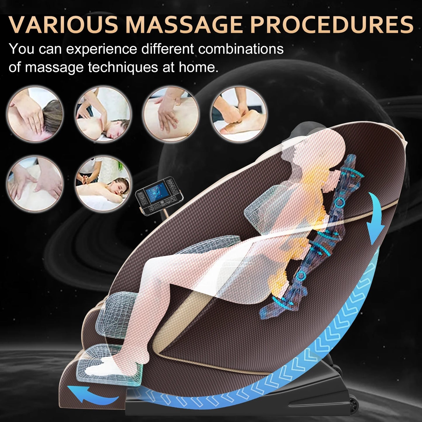 Massage Chair with Zero Gravity Heating and Bluetooth Functions Easy to Use at Home (Brown)