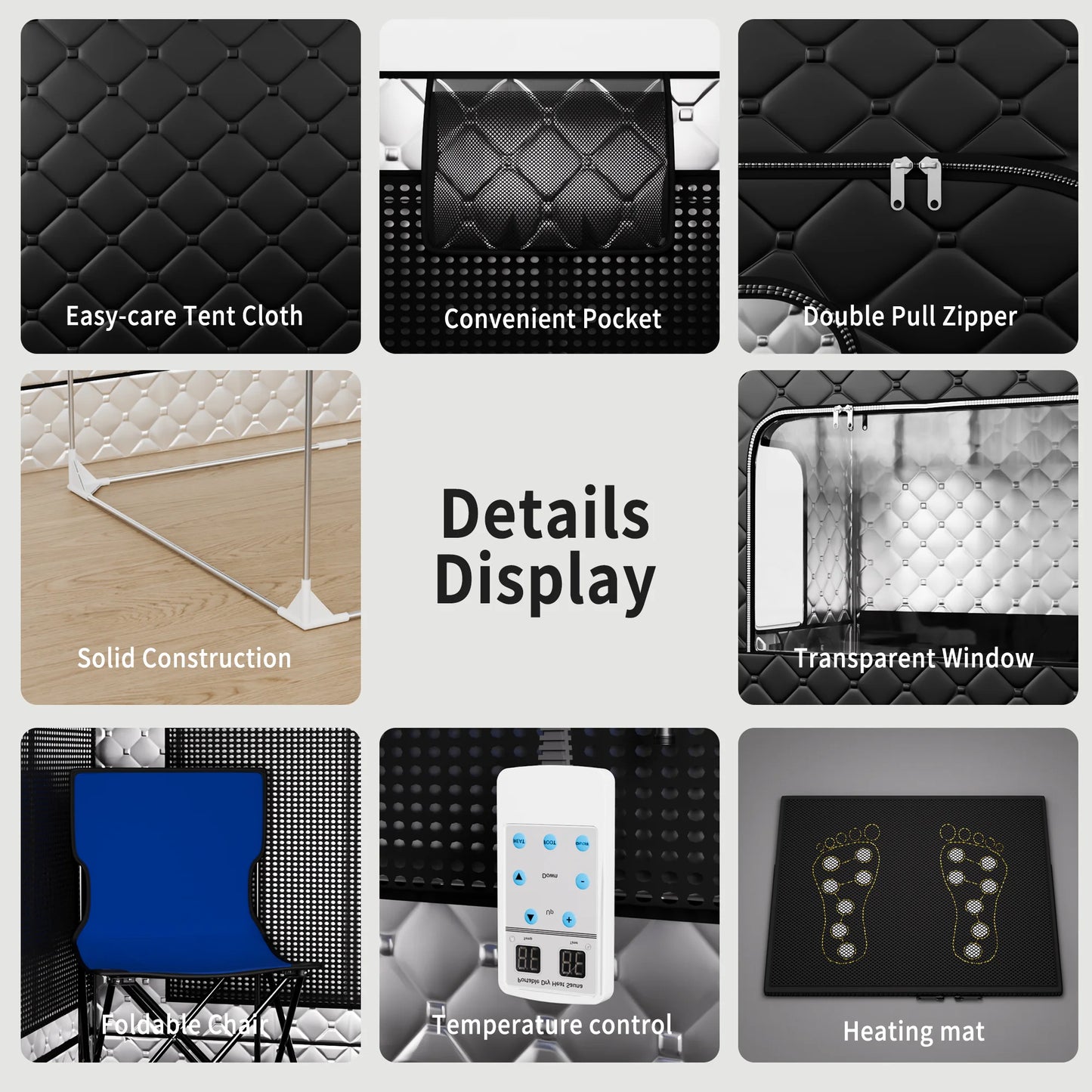 Portable Dual-Person Infrared Sauna Tent with Chair,1500W Carbon Crystal Steam Sauna Tent with Remote for Home,Easy Assembly,Black