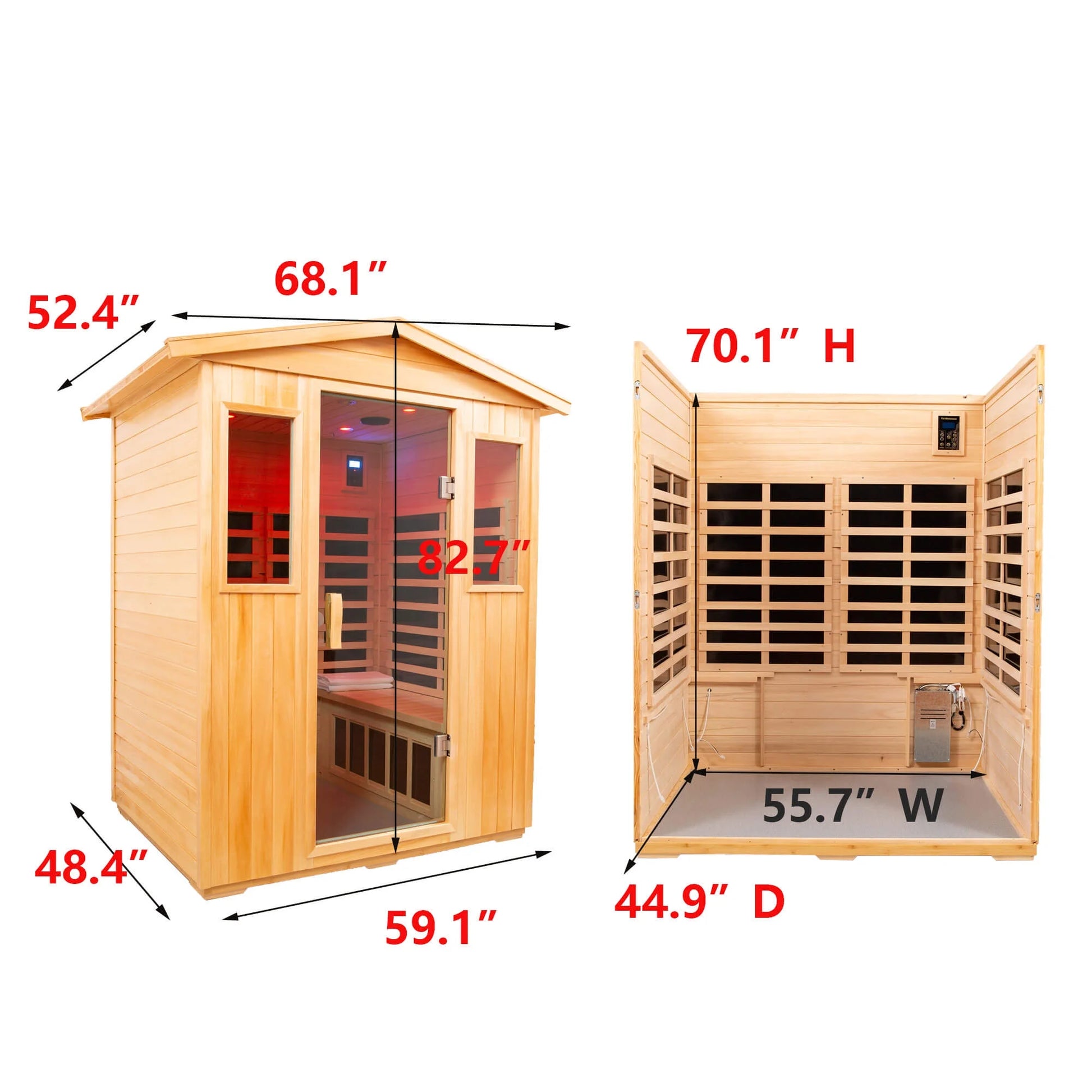 Far Infrared Saunas Outdoor 4-Person Size in Basswood 2050W, 10 Minutes Pre-Warm Up