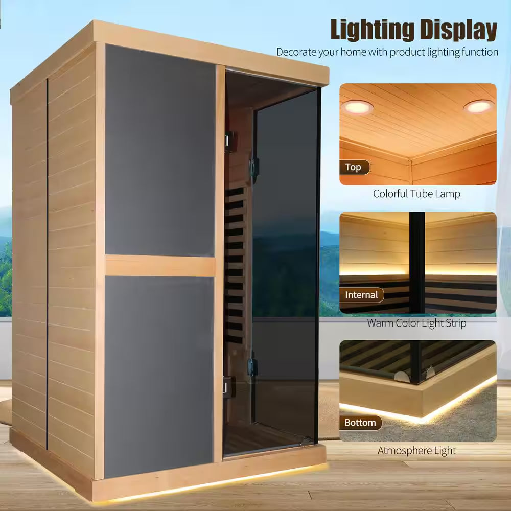 Moray 2-Person Indoor Hemlock Infrared Sauna with 10 Far-Infrared Carbon Crystal Heaters and Chromotherapy