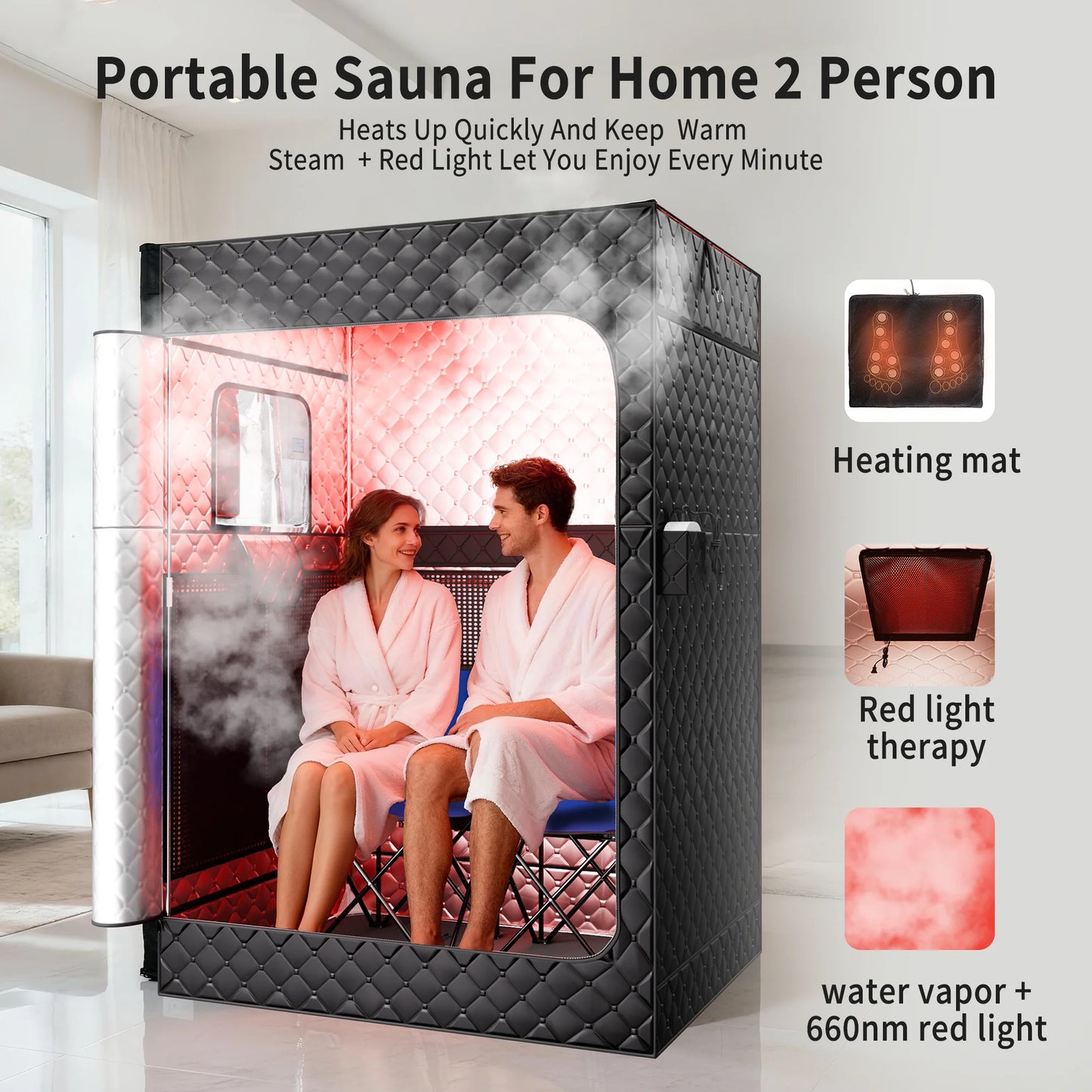Portable Dual-Person Infrared Sauna Tent with Chair,1500W Carbon Crystal Steam Sauna Tent with Remote for Home,Easy Assembly,Black