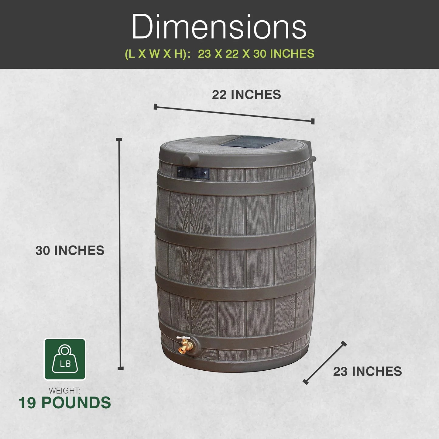 RW50 Rain Wizard 50Gal Plastic Rain Barrel Water Collector, Oak