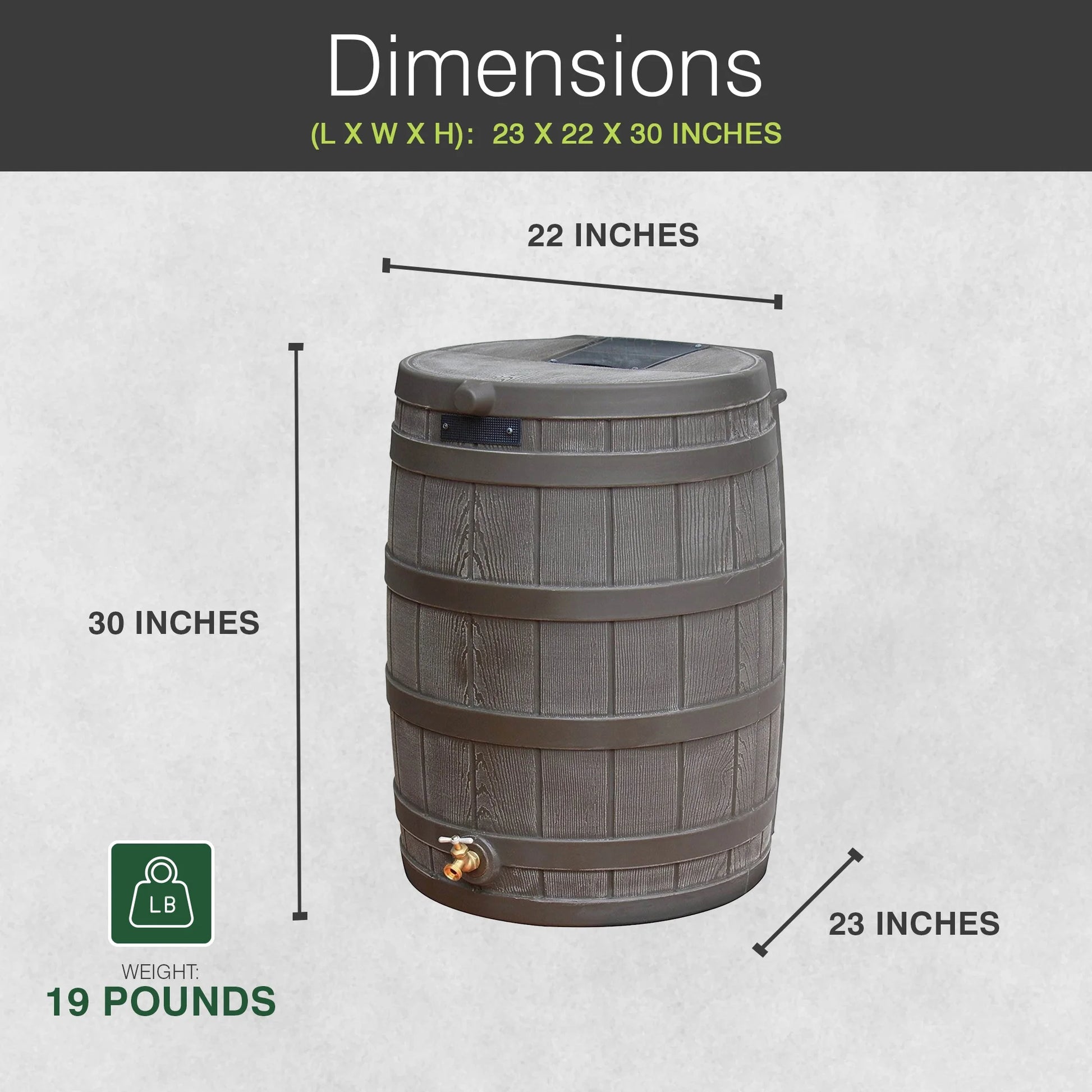 RW50 Rain Wizard 50Gal Plastic Rain Barrel Water Collector, Oak
