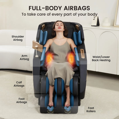 3D Massage Chair, Full Body Zero Gravity Recliner with SL Track, Yoga Stretching, Foot Rollers, Bluetooth, Heating, Black