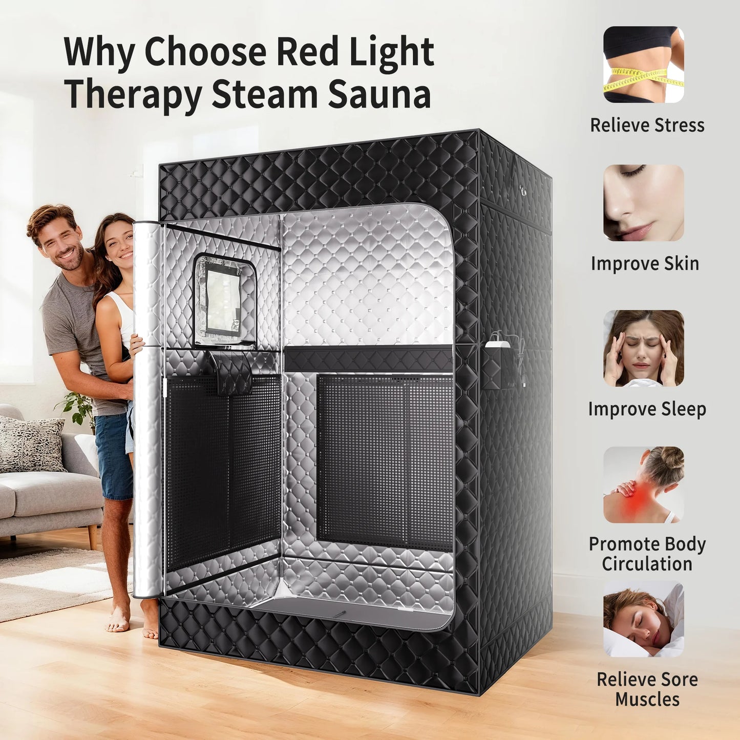 Portable Dual-Person Infrared Sauna Tent with Chair,1500W Carbon Crystal Steam Sauna Tent with Remote for Home,Easy Assembly,Black