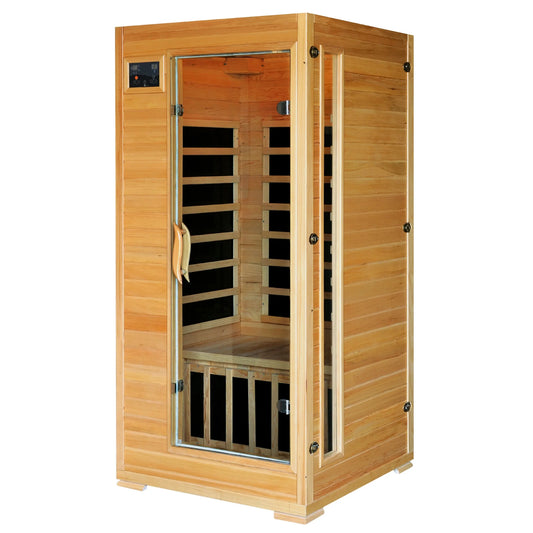 1-2-Person Infrared Sauna Room with 4 Low-Emf Carbon Heaters, Audio System, Canadian Hemlock