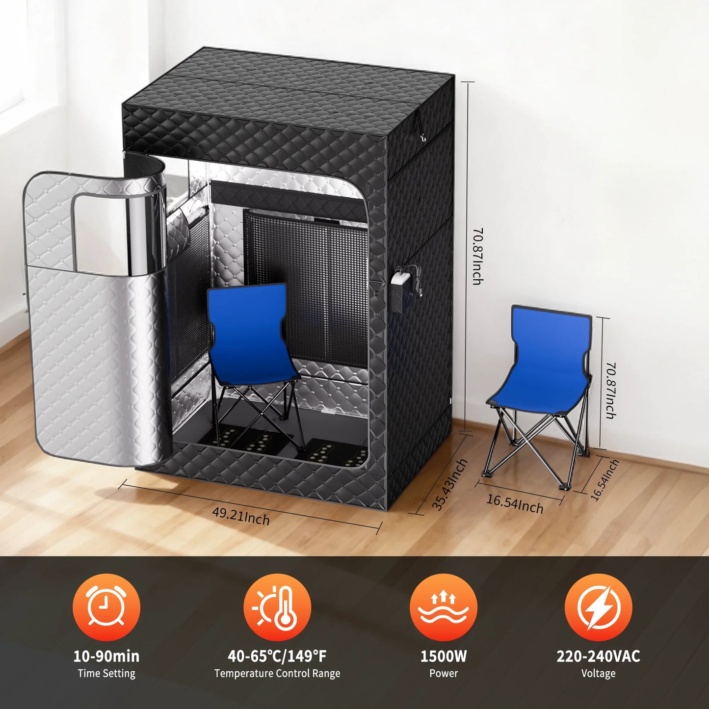 Portable Dual-Person Infrared Sauna Tent with Chair,1500W Carbon Crystal Steam Sauna Tent with Remote for Home,Easy Assembly,Black