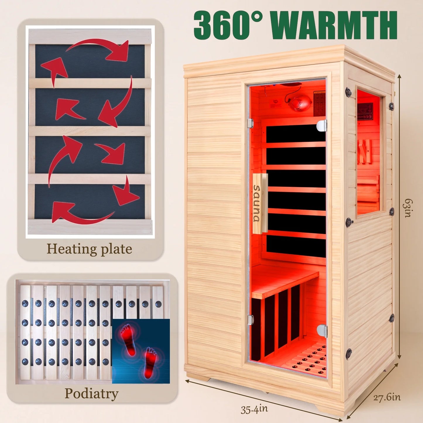 1 Person Mini Far Infrared Sauna Room, Wood Side-Opening Indoor Sauna Low EMF 5 Heating Panels 1050W Infrared Therapy for Personal Wooden Dry Sauna Home Spa Room Valentine'S Day