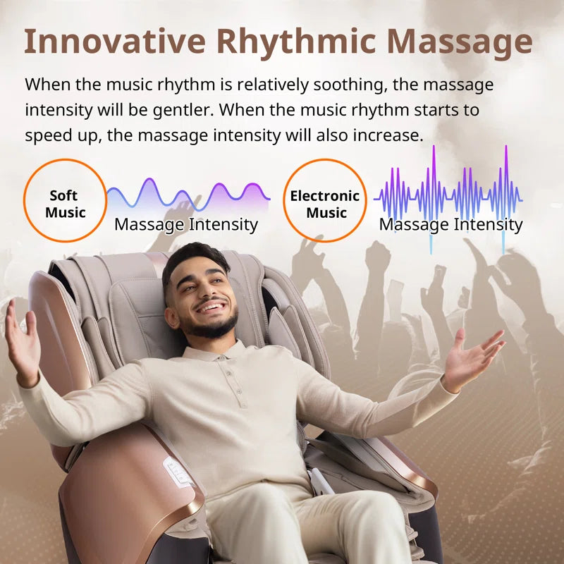 2025 4D Reclining Massage Chair for Full Body, Zero Gravity Recliner with Dual Mechanism, Extended Sl-Track, Upgraded Foot Roller Massage with Waist and Shawl Heating, Music Sync with Hi-Fi Bluetooth Speaker