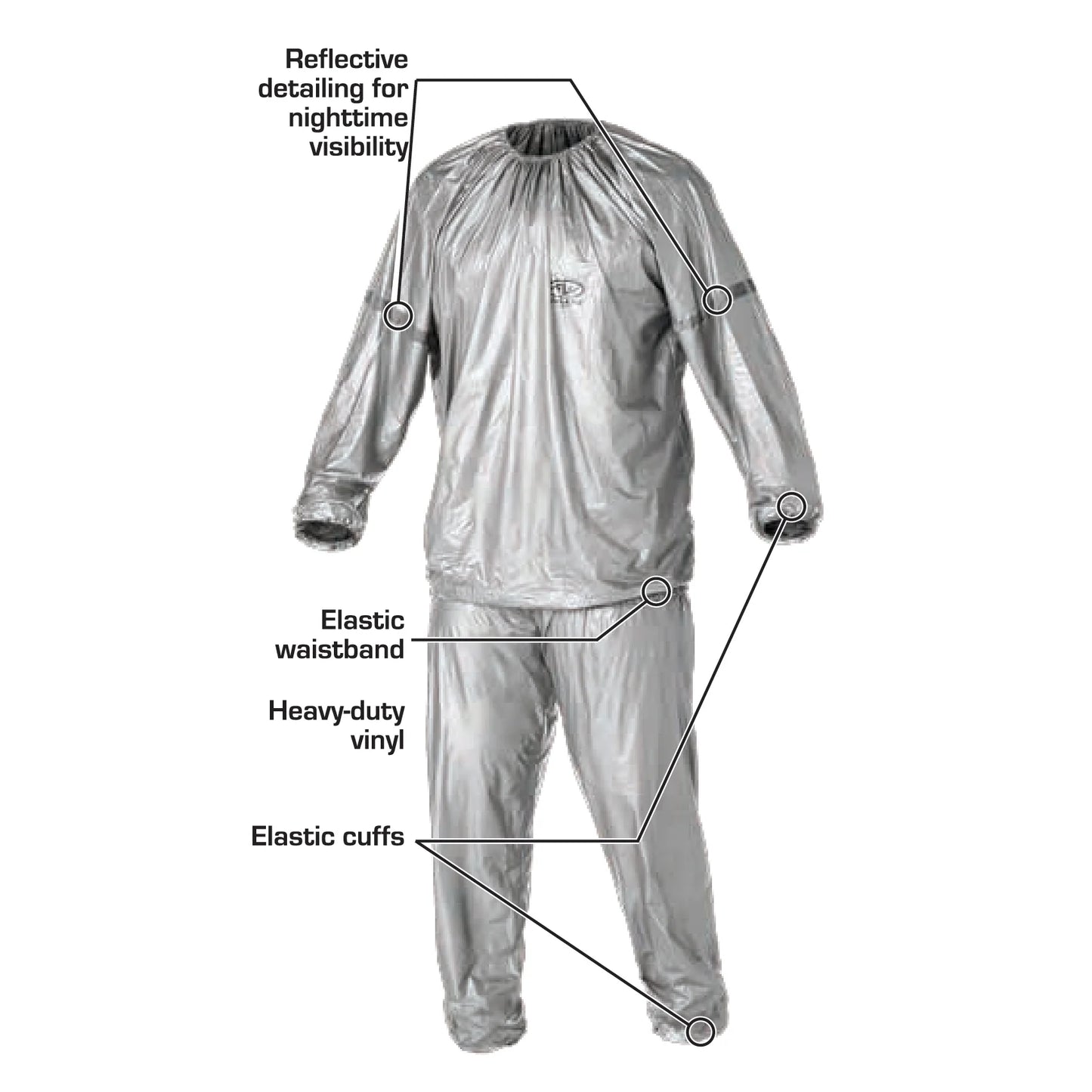 (2 Pack)  Sauna Suit with Reflective Detailing on Sleeves, Large/X-Large, Silver