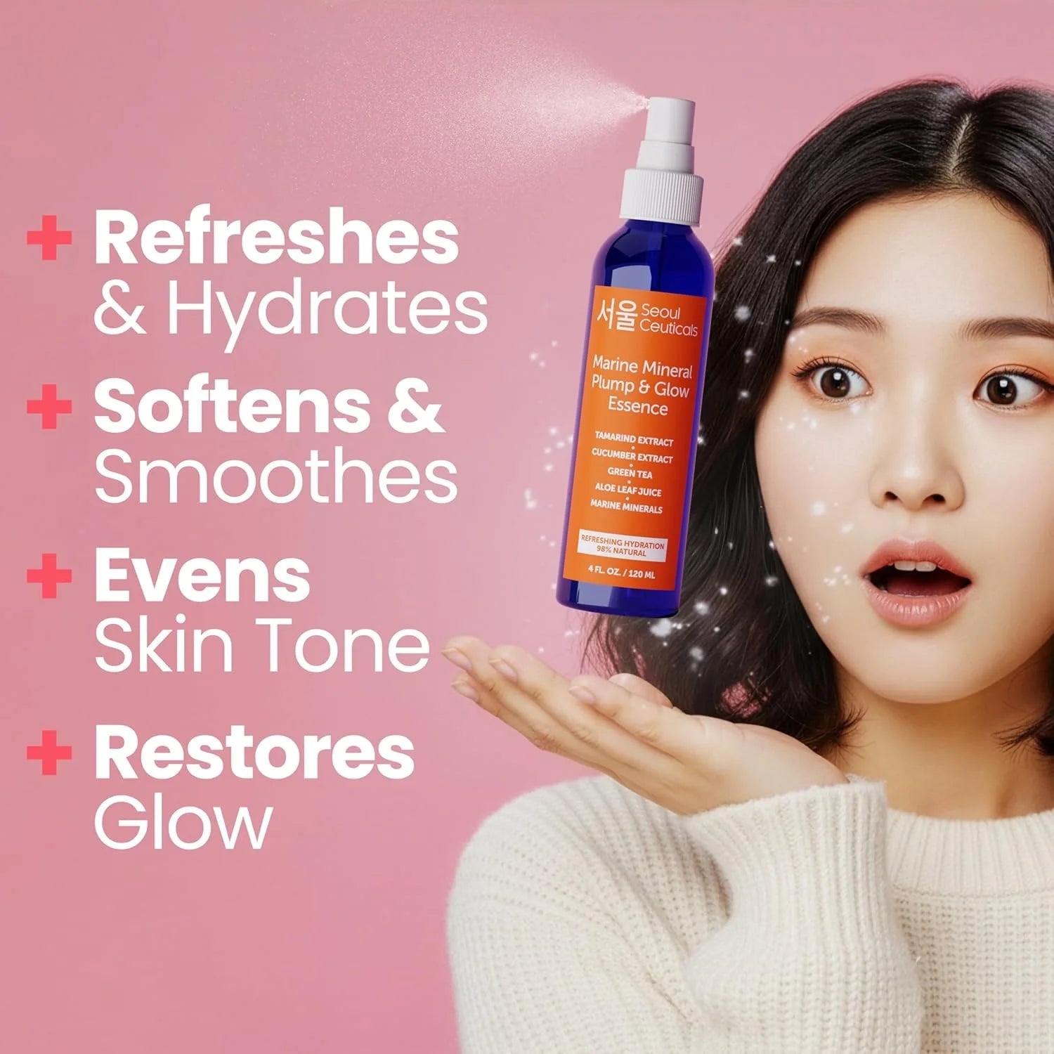 Korean Skin Care Essence Toner - K Beauty Skincare Spray Mist for Face Contains Cucumber Extract and Marine Minerals + Organic Aloe - Get That Healthy Youthful Glow