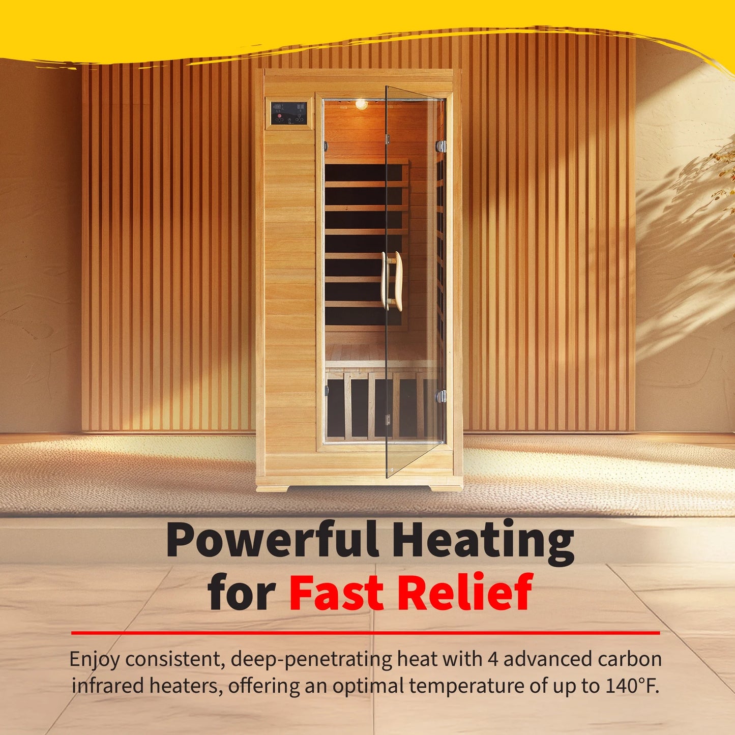 1-2-Person Infrared Sauna Room with 4 Low-Emf Carbon Heaters, Audio System, Canadian Hemlock
