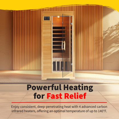 1-2-Person Infrared Sauna Room with 4 Low-Emf Carbon Heaters, Audio System, Canadian Hemlock