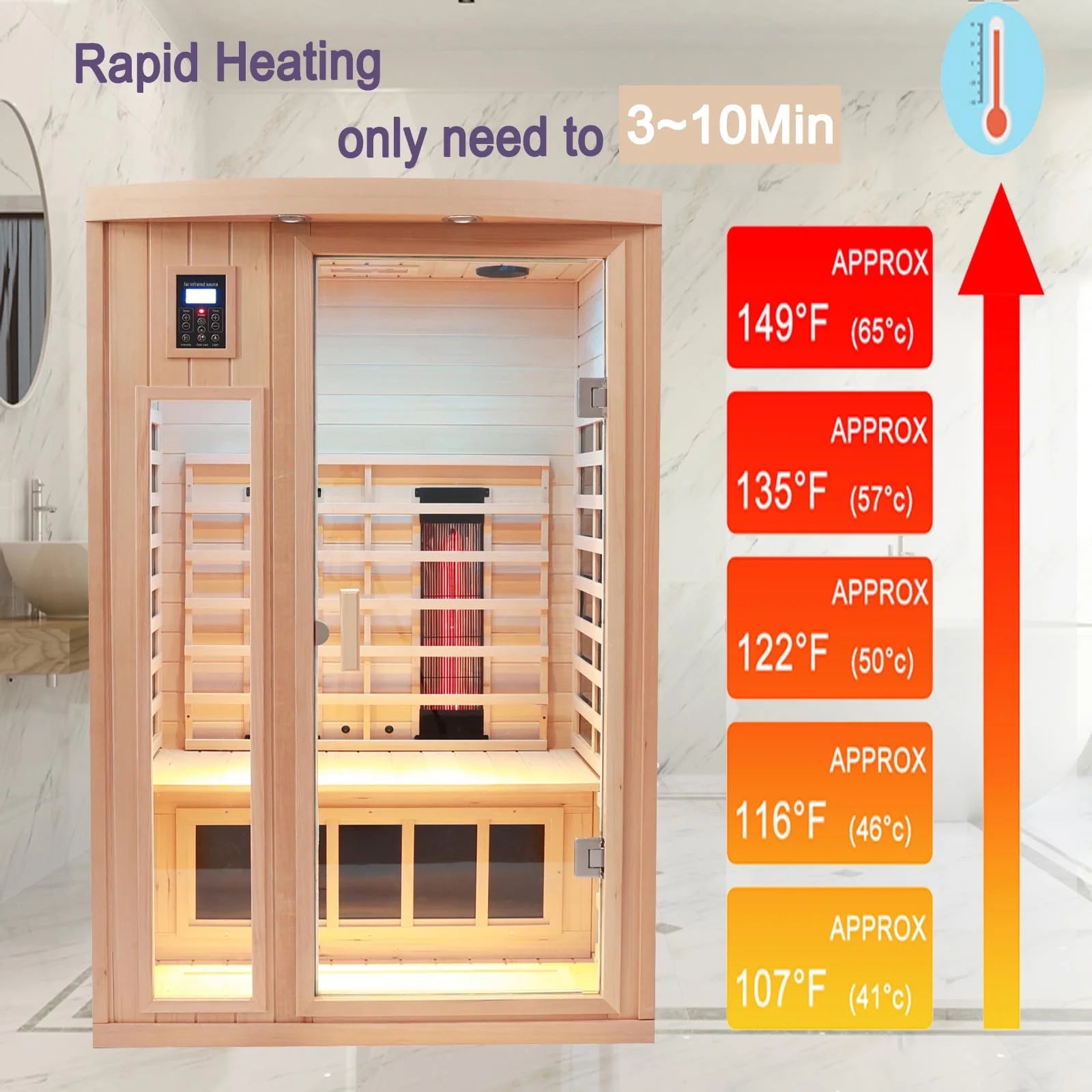 2 Person Far Infrared Hemlock Saunas Room 2 in 1 Indoor Ceramic Infrared Sauna with Low EMF Heaters Ceramic Heating Cubes for Home