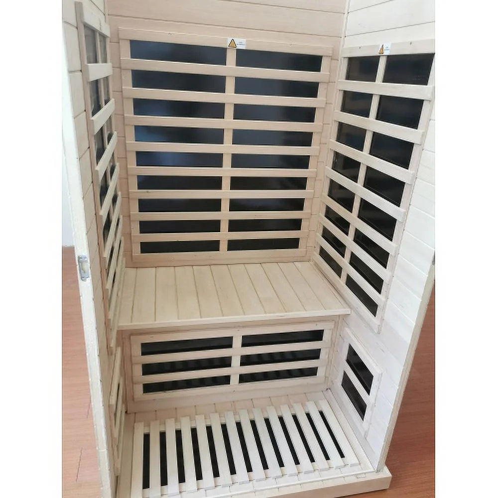 Far Infrared Saunas for Home 1 Person Hemlock Home Sauna Spa with LED Reading Light 1350W EMF Dry Sauna Room for Outdoor Indoor