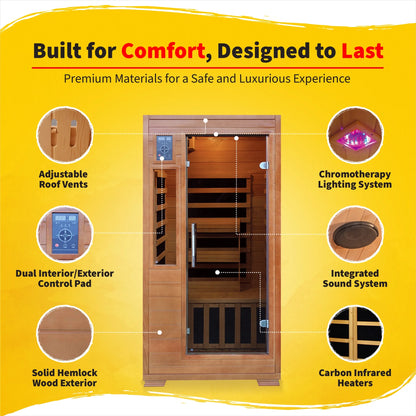 Heatwave 1-2 Person Hemlock Infrared Sauna W/ 5 Carbon Heaters