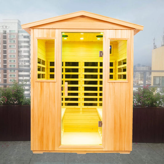 Far Infrared Saunas Outdoor 4-Person Size in Basswood 2050W, 10 Minutes Pre-Warm Up