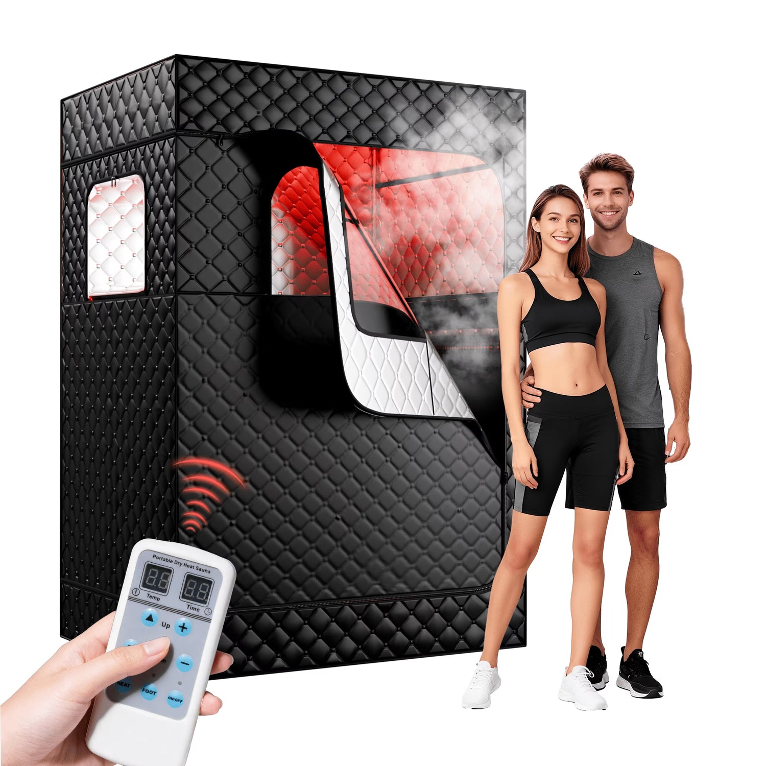 Portable Dual-Person Infrared Sauna Tent with Chair,1500W Carbon Crystal Steam Sauna Tent with Remote for Home,Easy Assembly,Black
