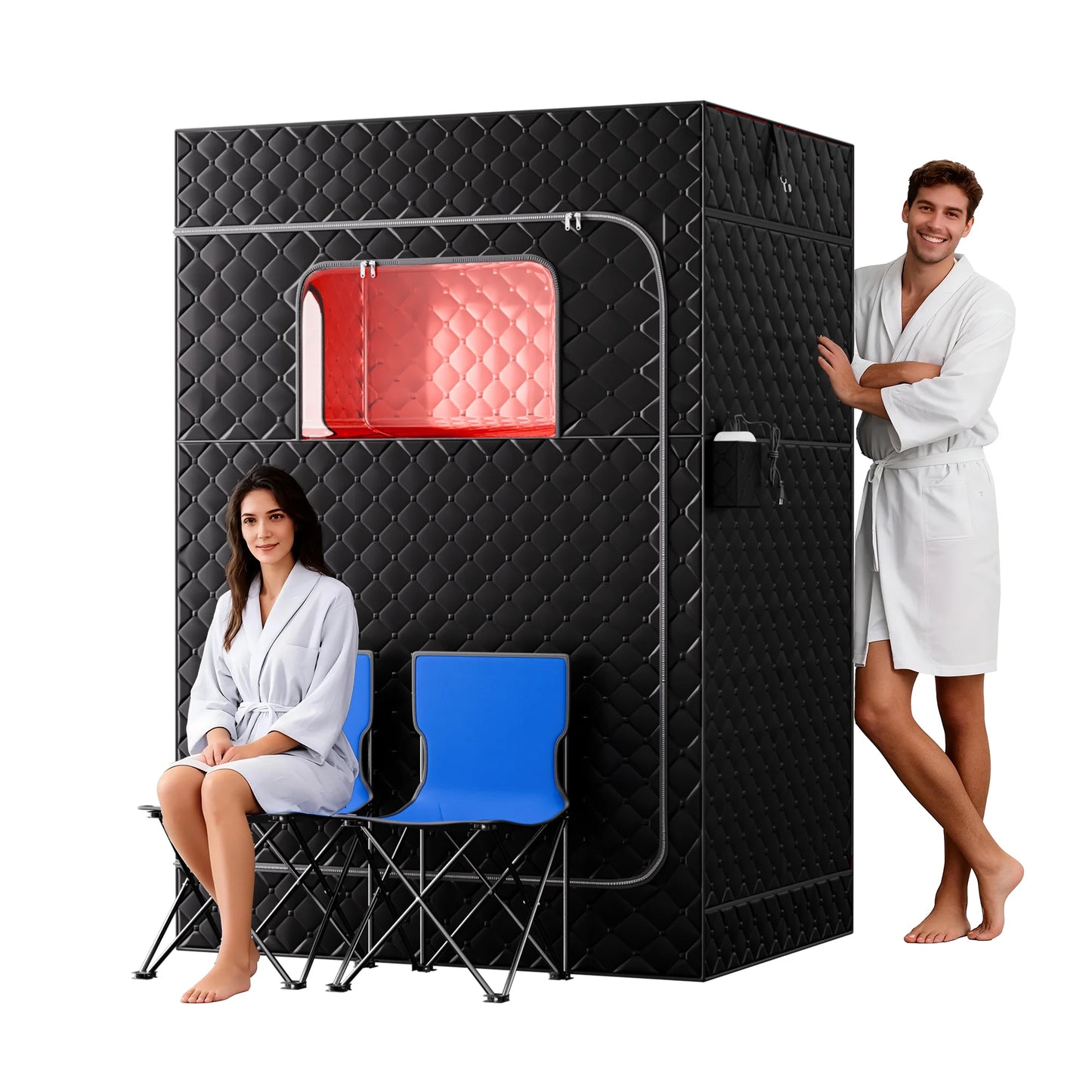 Portable Dual-Person Infrared Sauna Tent with Chair,1500W Carbon Crystal Steam Sauna Tent with Remote for Home,Easy Assembly,Black