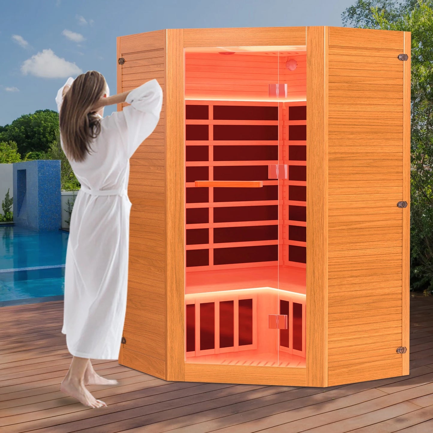 Multifunctional Sauna for 2-3 Persons, 2180W Far Infrared Sauna for Home Use with 7-Color LED Light & Beauty Lamp, Oxygen Bar, Dual Speakers, 360°Heating Technology