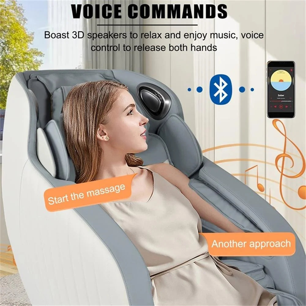 Blue Faux Leather Zero Gravity Recliner 3D Programmable Massage Chair
