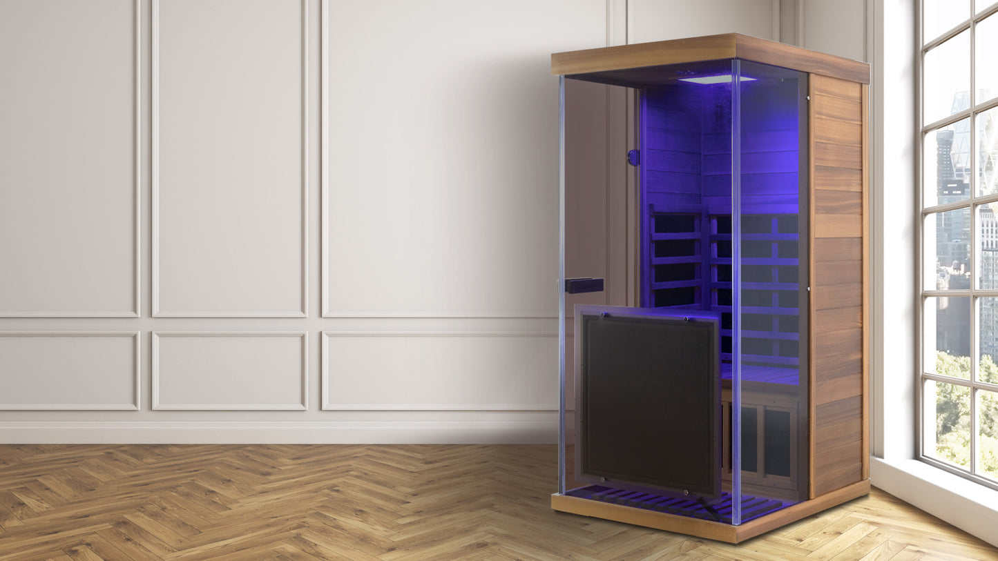 WizziSaunas 909 MRX-R (Right Door)- 1-Person Full Spectrum Infrared Sauna (Red Cedar)