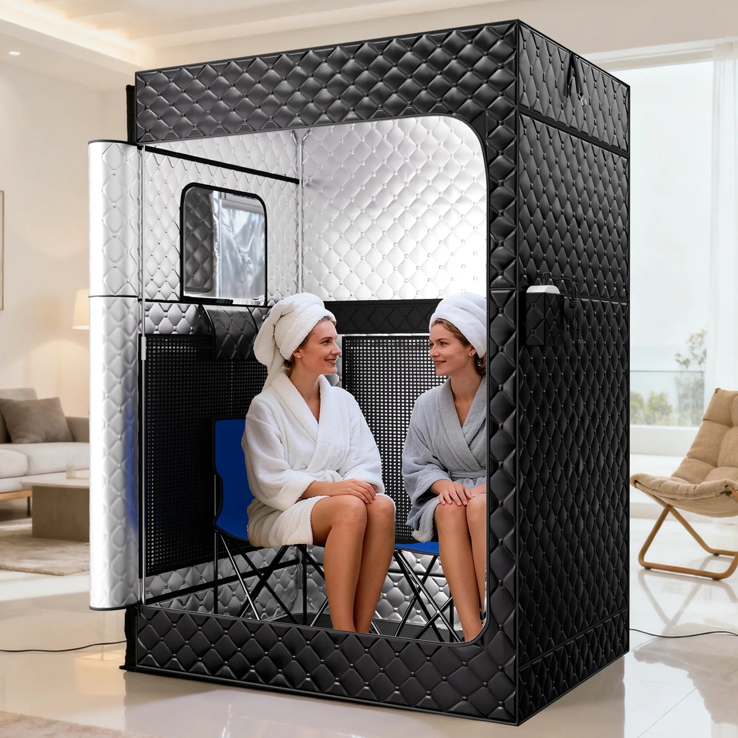 Portable Dual-Person Infrared Sauna Tent with Chair,1500W Carbon Crystal Steam Sauna Tent with Remote for Home,Easy Assembly,Black