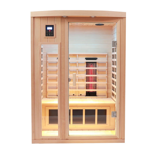 2 Person Far Infrared Hemlock Saunas Room 2 in 1 Indoor Ceramic Infrared Sauna with Low EMF Heaters Ceramic Heating Cubes for Home