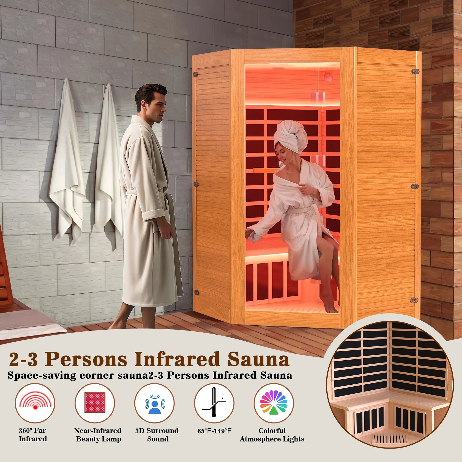 Multifunctional Sauna for 2-3 Persons, 2180W Far Infrared Sauna for Home Use with 7-Color LED Light & Beauty Lamp, Oxygen Bar, Dual Speakers, 360°Heating Technology