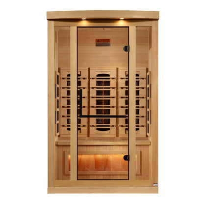 Golden Designs 2-Person Full Spectrum Near Zero EMF Sauna with Himalayan Salt Bar.