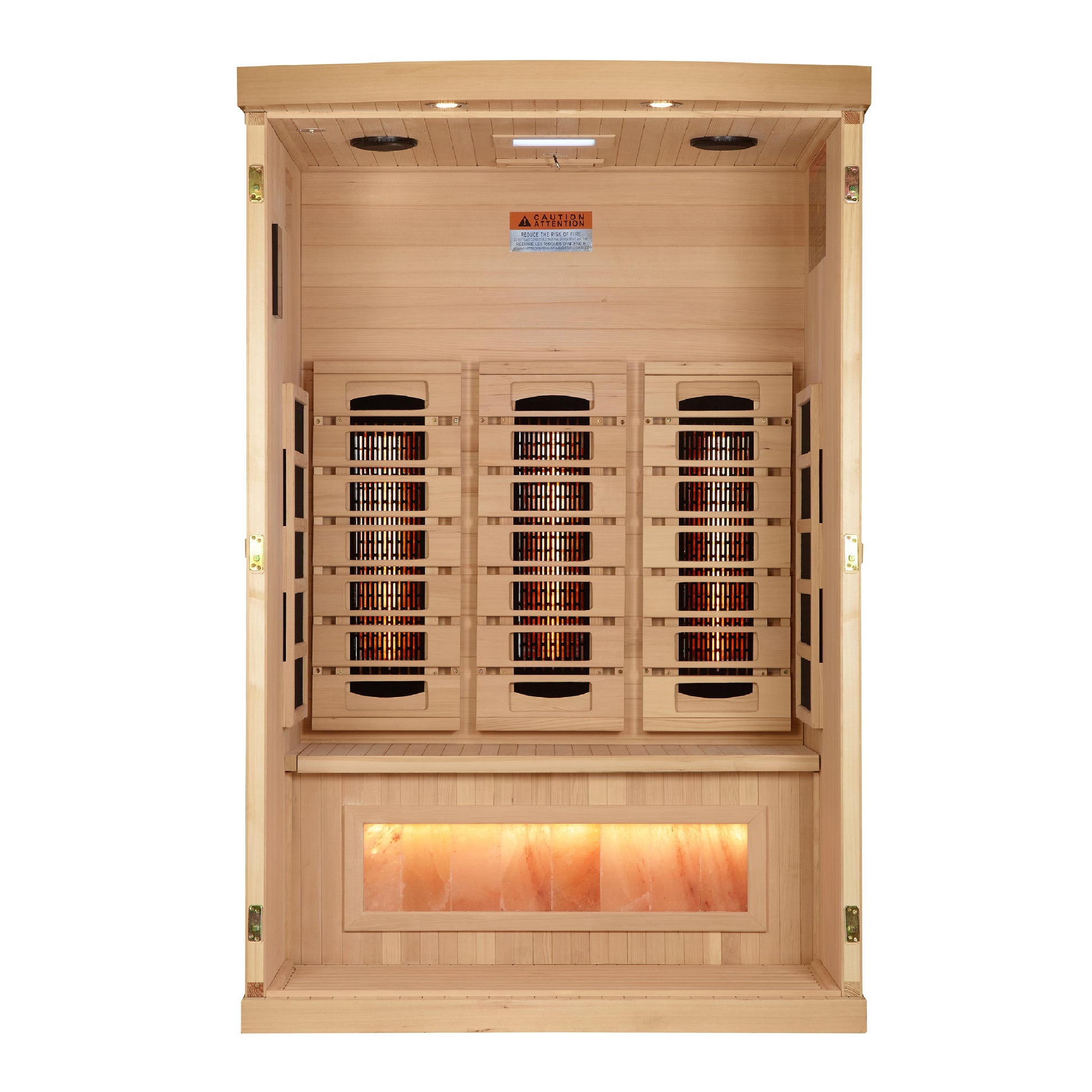 Golden Designs 2-Person Full Spectrum Near Zero EMF Sauna with Himalayan Salt Bar.