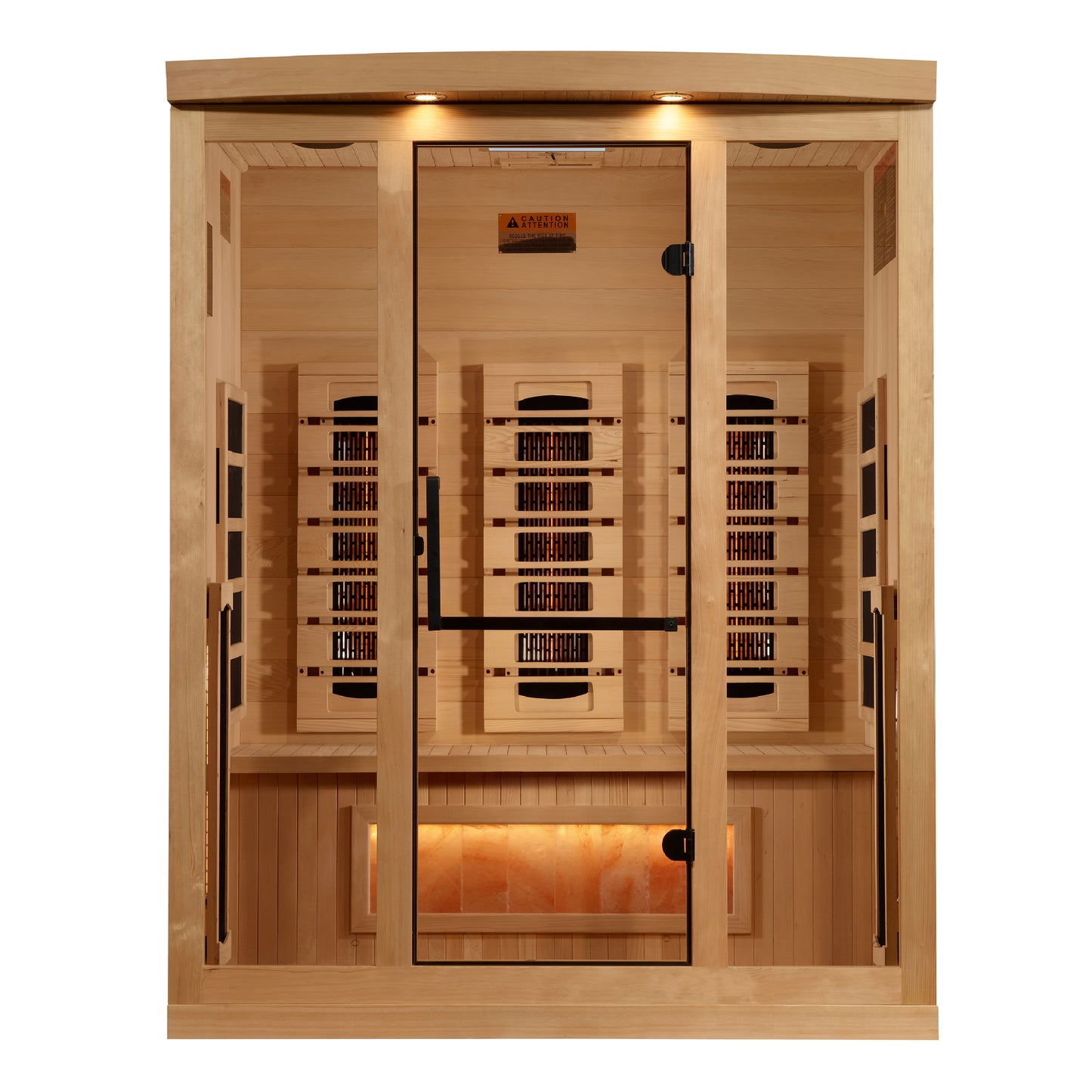 Golden Designs 3-Person Full Spectrum Near Zero EMF Sauna with Himalayan Salt Bar.
