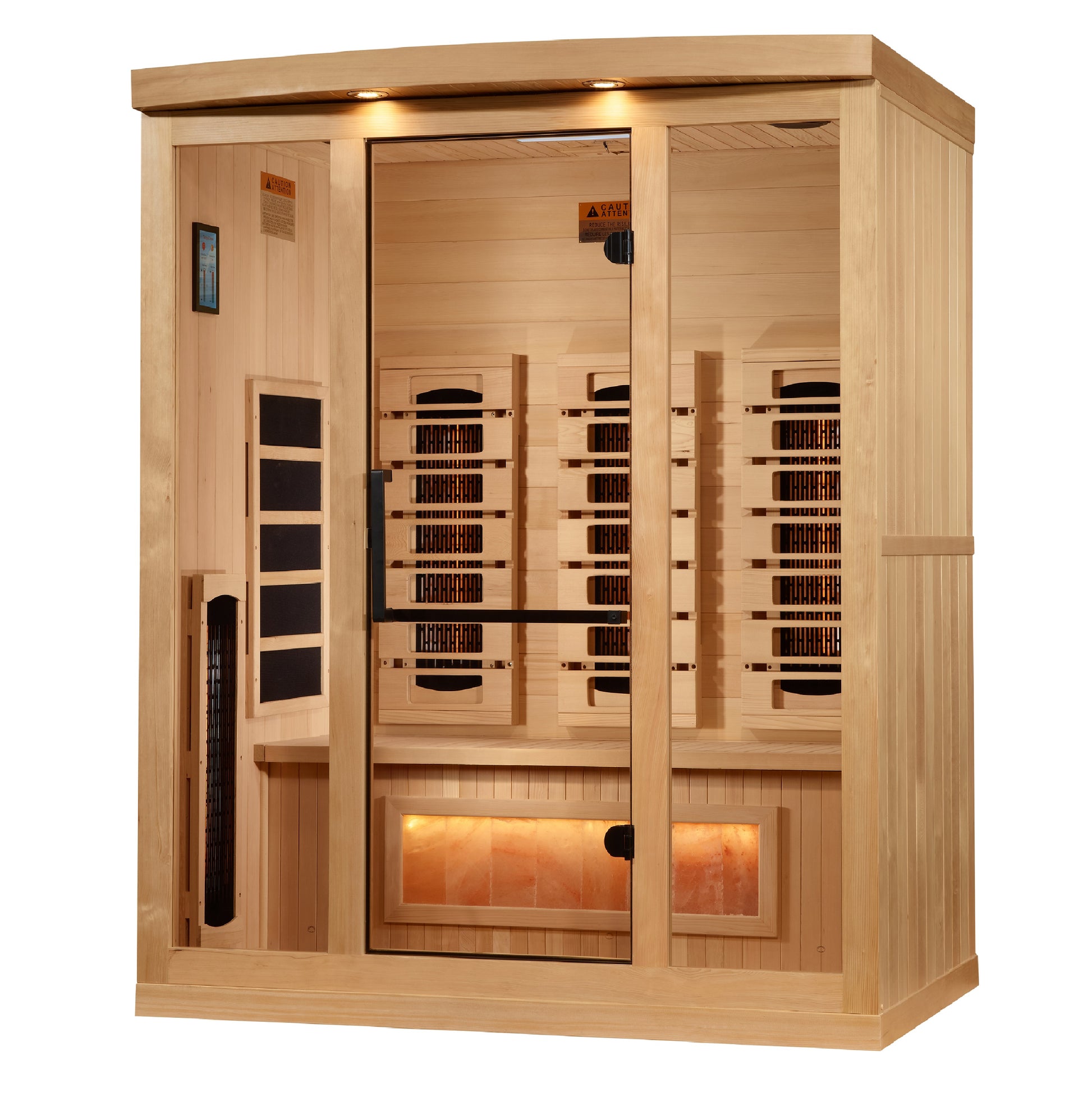 Golden Designs 3-Person Full Spectrum Near Zero EMF Sauna with Himalayan Salt Bar.