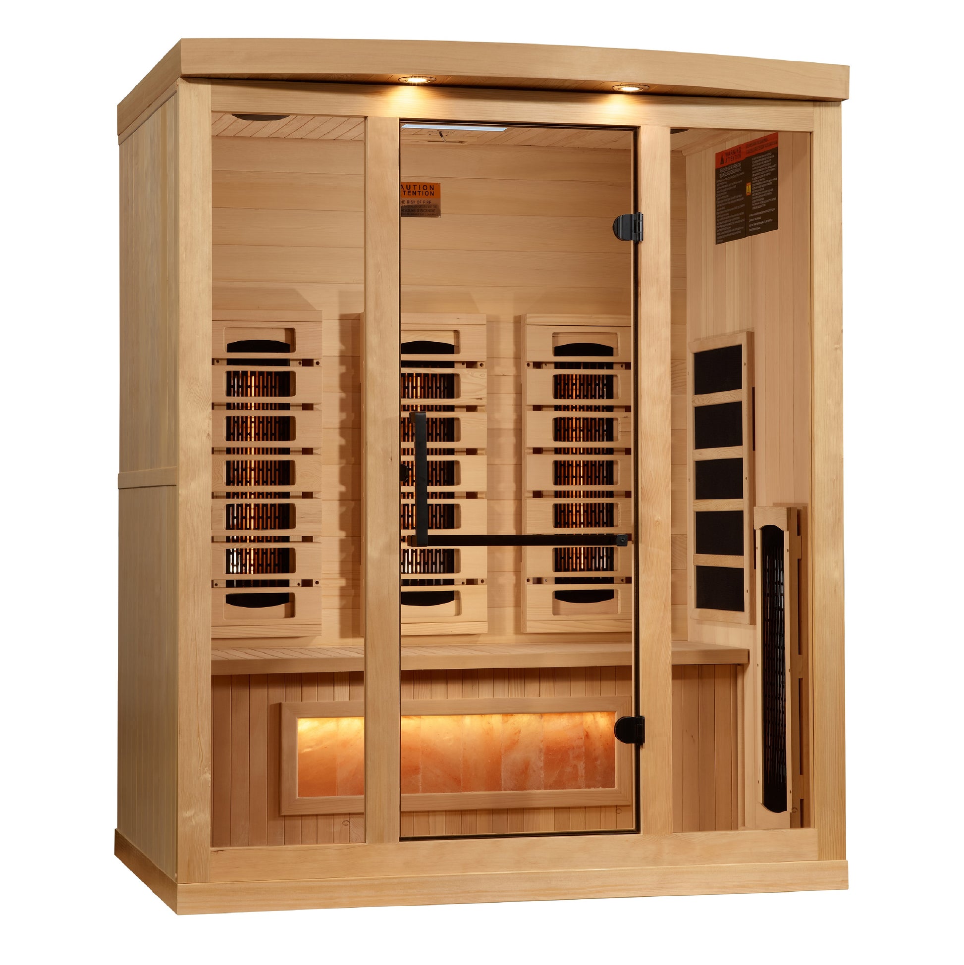 Golden Designs 3-Person Full Spectrum Near Zero EMF Sauna with Himalayan Salt Bar.
