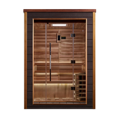 Golden Designs Narvik 2 Person Outdoor-Indoor Traditional Sauna – Canadian Red Cedar Interior