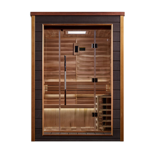 Golden Designs Narvik 2 Person Outdoor-Indoor Traditional Sauna – Canadian Red Cedar Interior