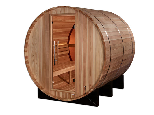Golden Designs Zurich 4 Person Barrel with Bronze Privacy View – Traditional Sauna – Pacific Cedar