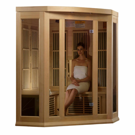 Maxxus 3-Person Corner Low EMF FAR Infrared Sauna (Canadian Hemlock) Sauna Golden Designs 